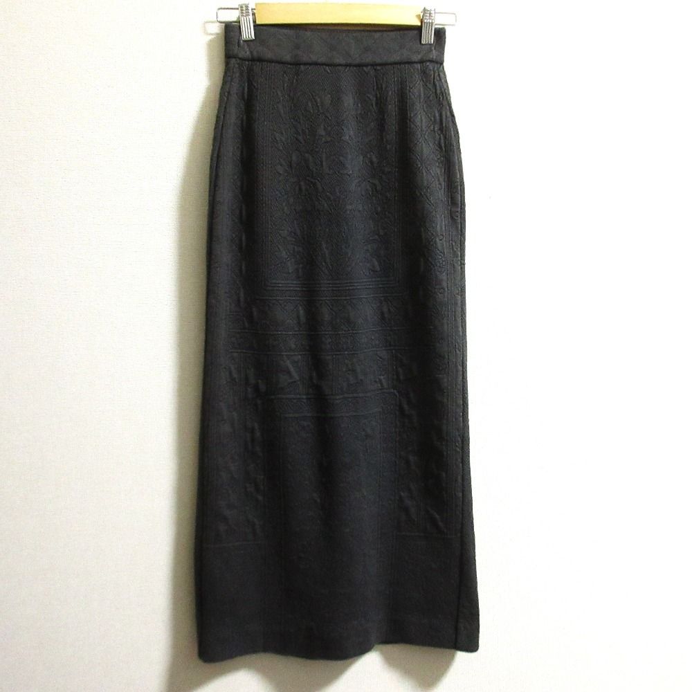 24SS Mame Kurogouchi マメクロゴウチ Floral Pattern Jacquard Washed Knitted Skirt スカート MM24SS-KN040 サイズ1 グレー レディース 古着