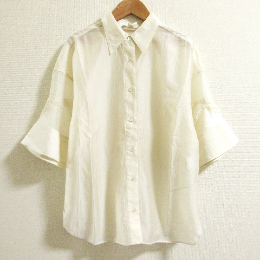 25 SS theory luxe セオリーリュクス TORI MADDOX SHIRT シアーシャツ ブラウス サイズ38 ライトベージュ レディース 古着