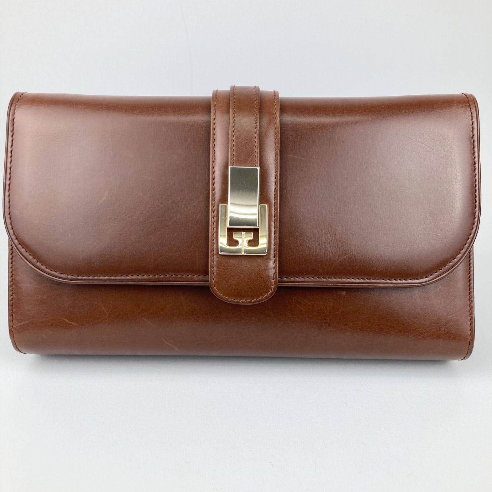 グッチ ブラウンレザー クラッチバッグ 中型