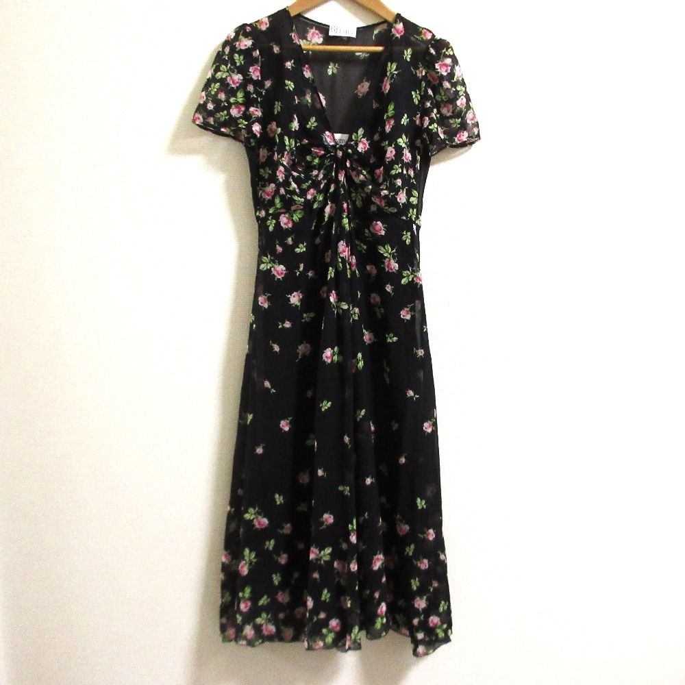 23SS RED Valentino レッドヴァレンティノ フラワープリント シルク ワンピース サイズ38 ブラック レディース 古着
