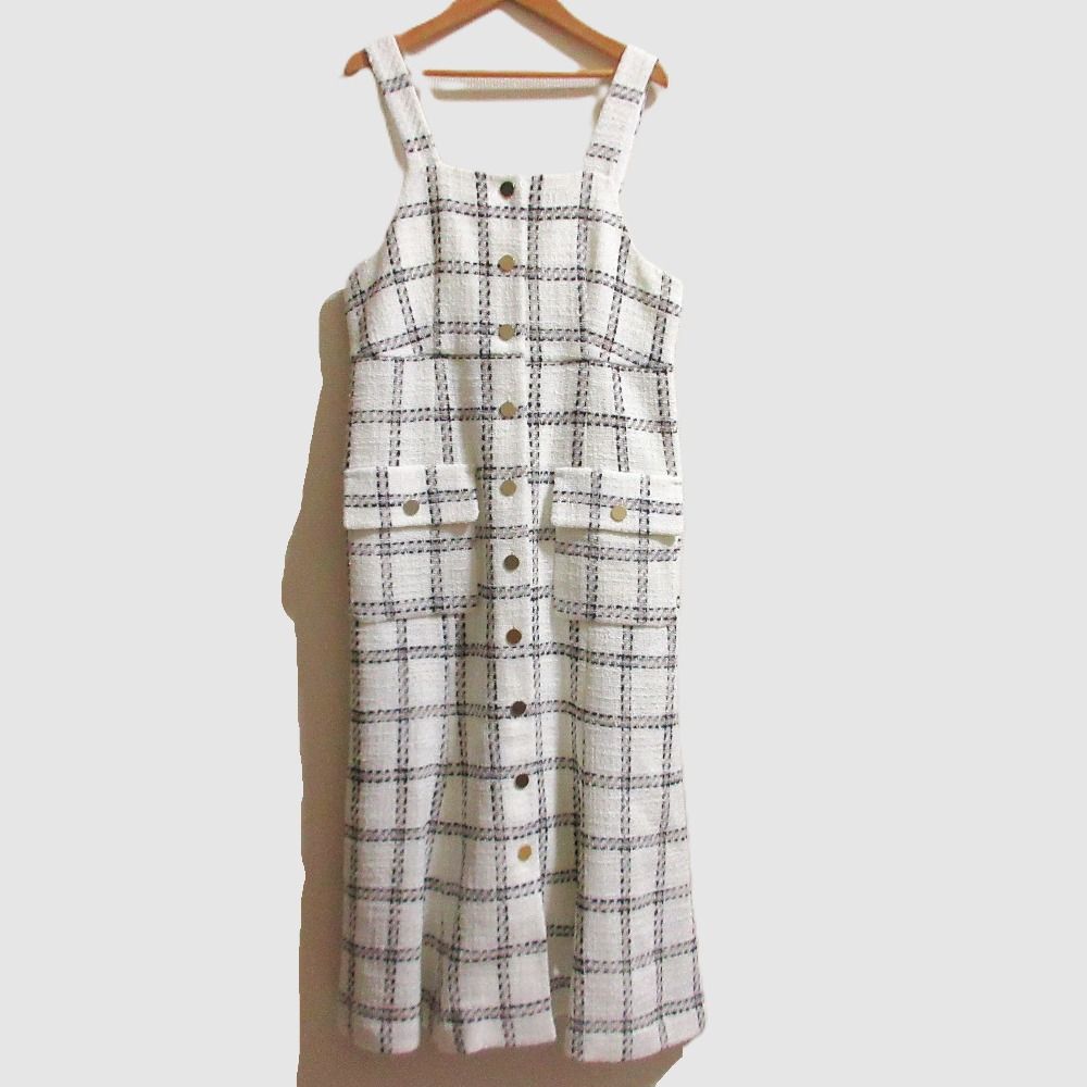 24SS GRACE CLASS グレースクラス グレースコンチネンタル チェック ツイード ジャンパースカート 0224131065 サイズ38 ホワイト レディース 古着