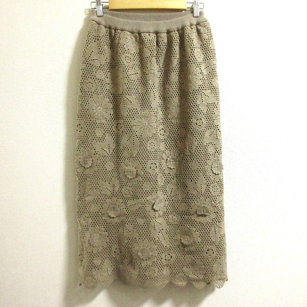 25SS GRACE CONTINENTAL グレースコンチネンタル クロシュ刺繍 スカート 0125223115 サイズ36 ベージュ レディース 古着