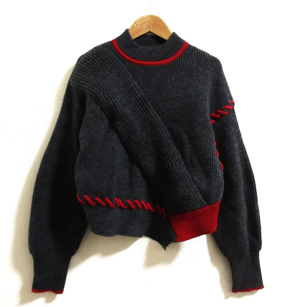 24AW UN3D. アンスリード ポイントステッチ セーター スカート セットアップ 522462602401 522460802301 サイズ38 グレー レディース 古着