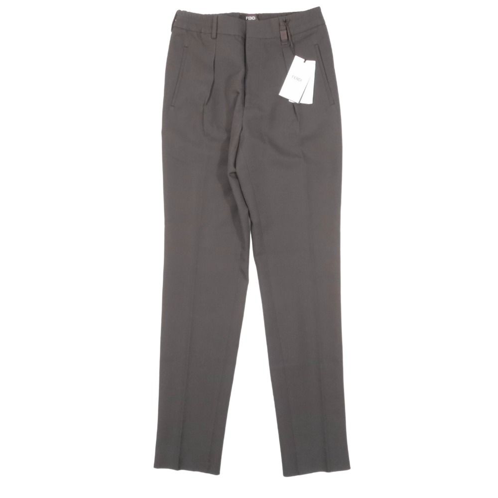 FENDI フェンディ スラックス パンツ イージーパンツ ボトムス ウエストゴム センタープレス 46 茶系 メンズ 古着