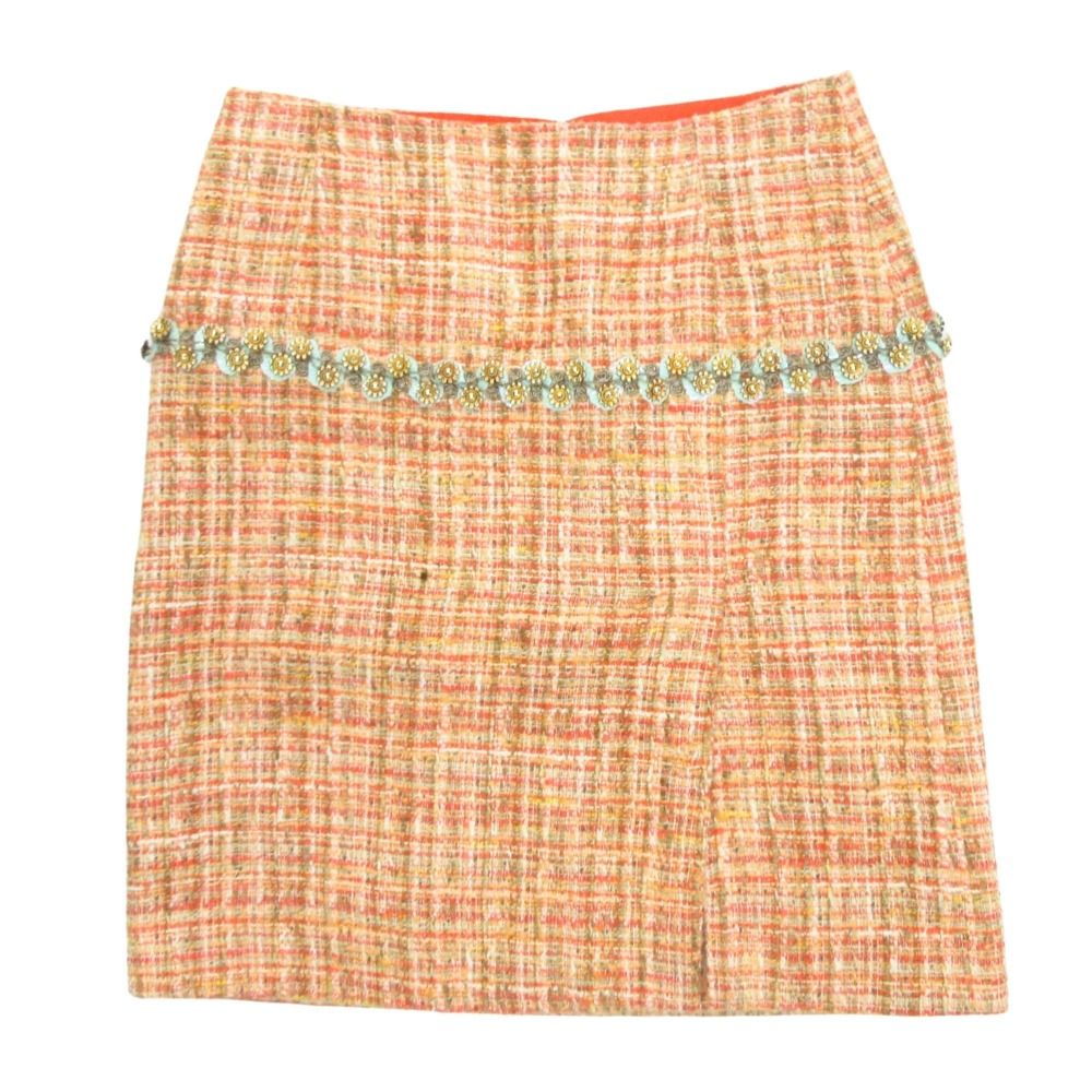 DOLCE-GABBANA アンドドルチェ-ガッバーナ ツイード ミニ スカート ボトムス ビジュー スパンコール サイズ38 オレンジ レディース 古着