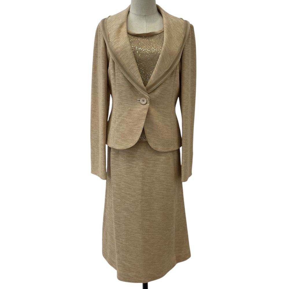 LANVIN COLLECTION ランバン ウールブレンド ジャケット スカート ブラウス 3点 セットアップ 42 40 ベージュ レディース 古着