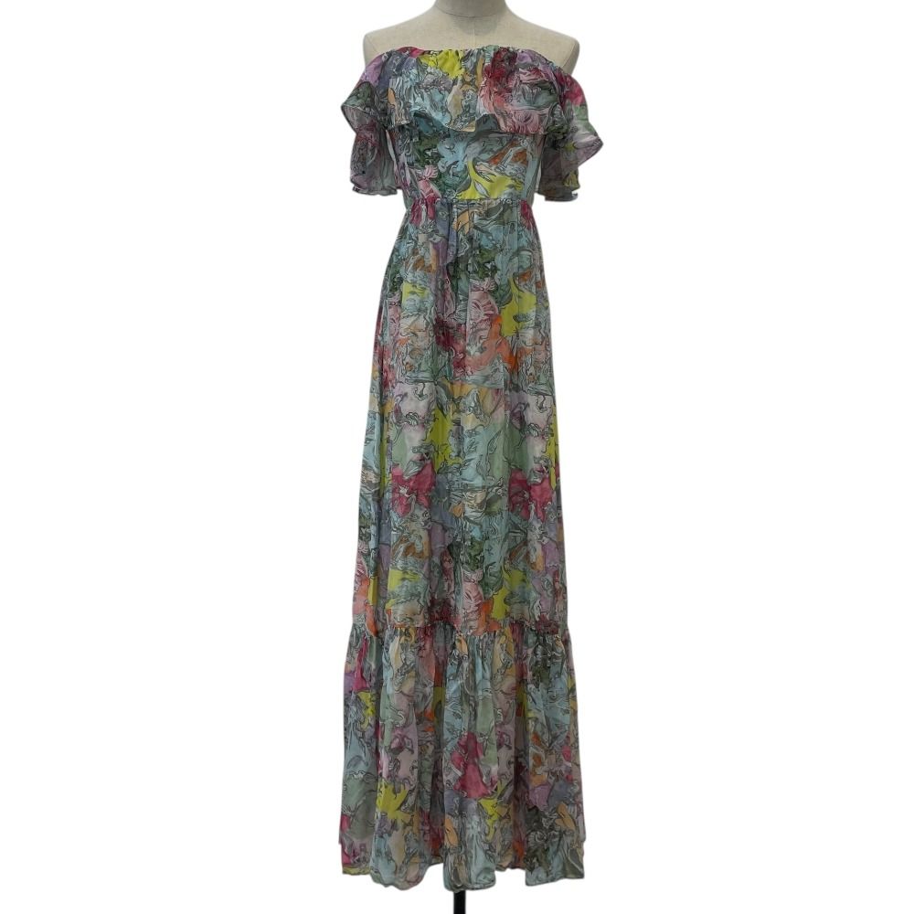 Alice olivia アリスオリビア シルクブレンド フローラルプリント オフショルダードレス ワンピース 6 マルチ レディース 古着