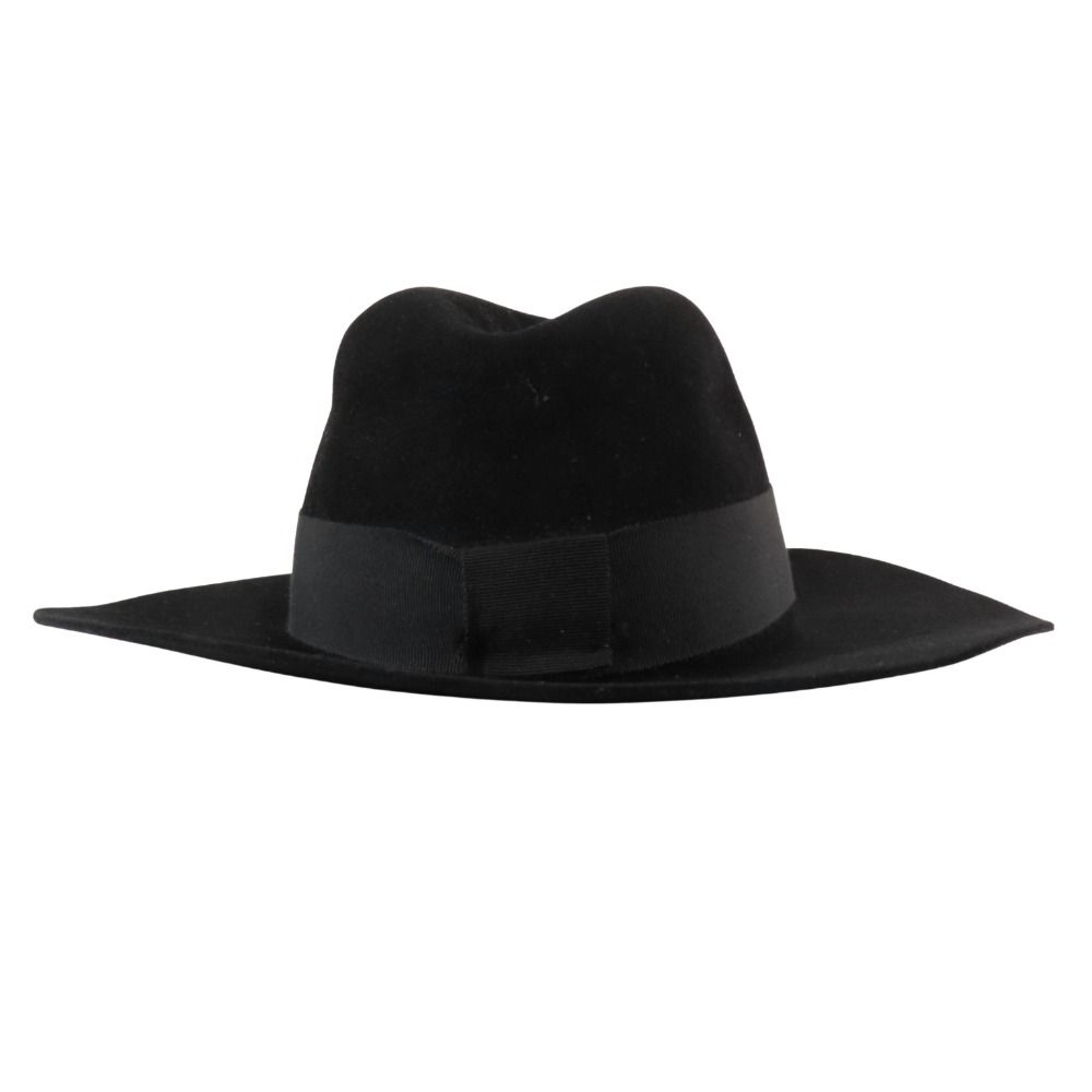 15aw SAINT LAURENT サンローラン エディ期 ロングブリム ハット ラビットファー フェドラハット 帽子 59 アーカイブ 黒 メンズ 古着