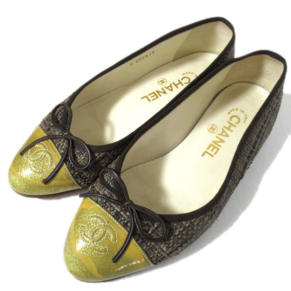 CHANEL シャネル ココマーク リボン バレリーナ フラットシューズ パンプス G 02819 36 C 23 cm ブラウン系 レディース 古着