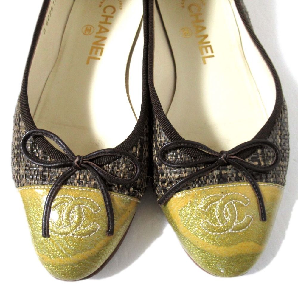 CHANEL シャネル ココマーク リボン バレリーナ フラットシューズ パンプス G 02819 36 C 23 cm ブラウン系 レディース 古着