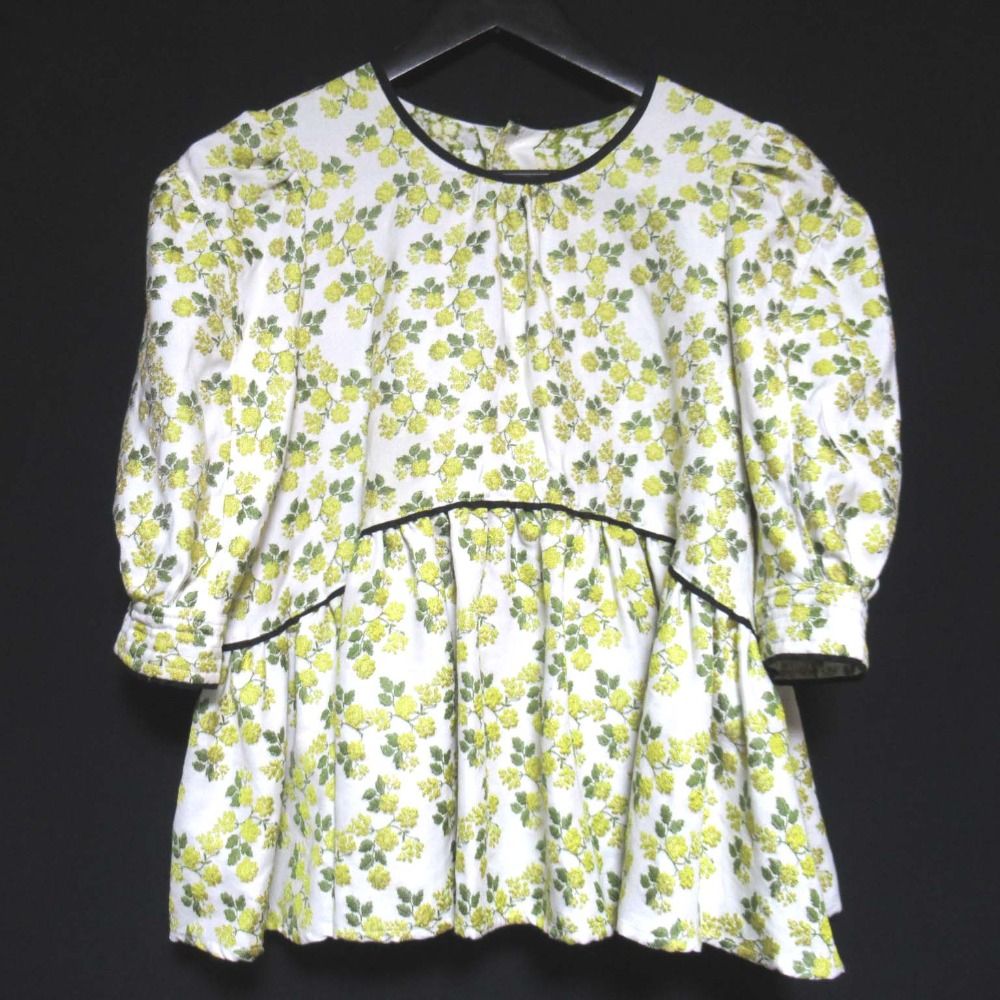 SEVEN TEN by miho kawahito セブンテンバイミホカワヒト フラワージャガード プルオーバー ブラウス Mサイズ ホワイト×イエロー レディース 古着
