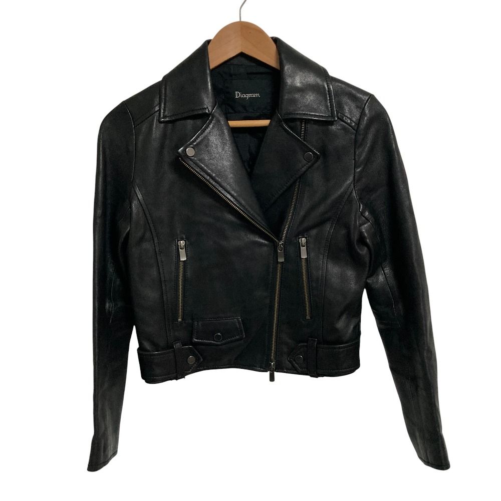 Diagram ダイアグラム ラムレザー×ラムファー ジャケット 36 ブラック 良品 Diagram ダイアグラム ラムレザー ライダースジャケット 36サイズ