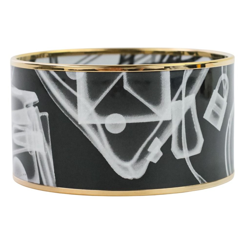 HERMES エルメス エマイユ TGM Check-In チェックイン 七宝焼き バングル ブレスレット ブラック レディース 古着