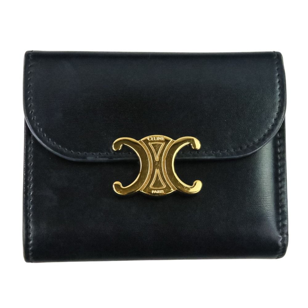 CELINE セリーヌ スモールフラップウォレット トリオンフ 三つ折り財布 ブラック レディース 古着