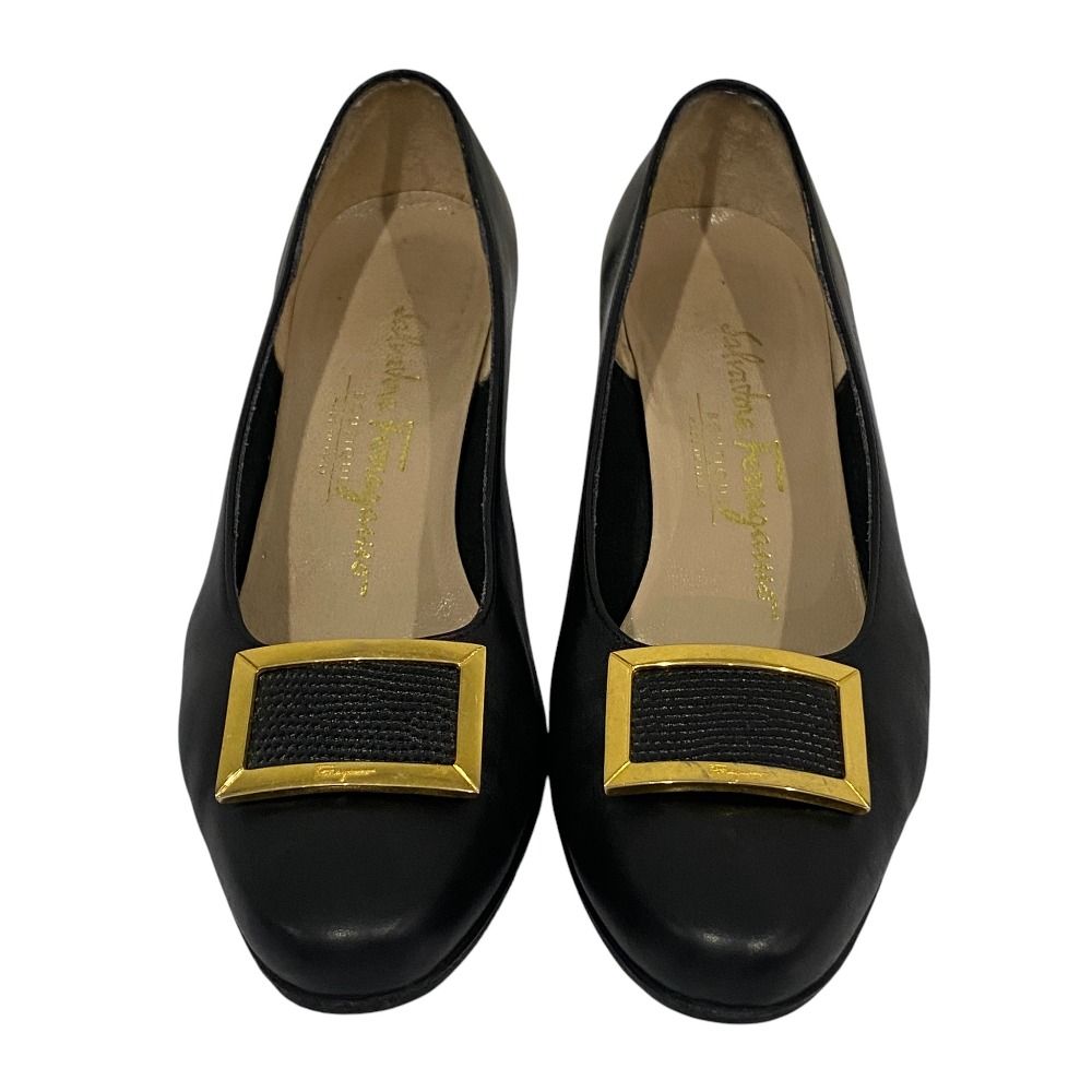 Salvatore Ferragamo サルヴァトーレフェラガモ スクエア金具 パンプス サイズ5 1 2 B 約22.5 cm ブラック レディース 古着