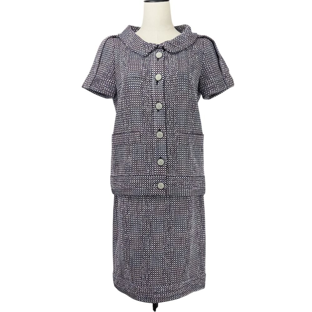 09P CHANEL シャネル ツイードジャケット スカート セットアップ P35404 サイズ38 パープル レディース 古着