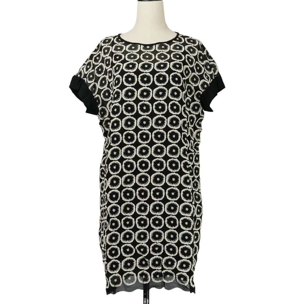 mina perhonen ミナペルホネン jelly flower フラワー刺繍 ショートスリーブ シルク ワンピース vs3403 サイズ40 ブラック レディース 古着