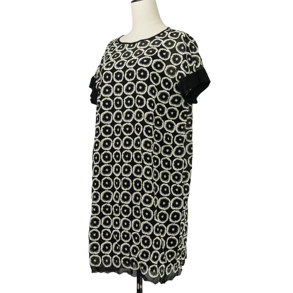 mina perhonen ミナペルホネン jelly flower フラワー刺繍 ショートスリーブ シルク ワンピース vs 3403 サイズ40 ブラック レディース 古着