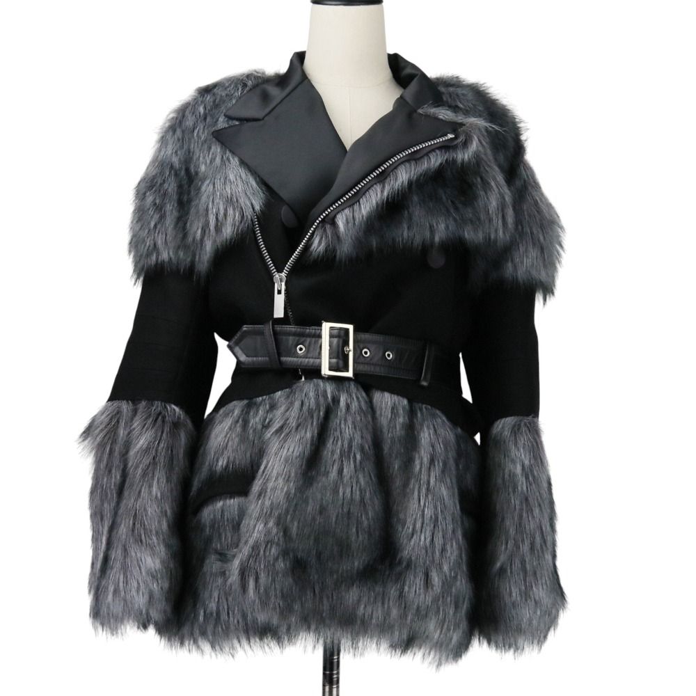 sacai サカイ ドッキング エコファー ジャケットコート 20-05355 サイズ1 グレー ブラック レディース 古着