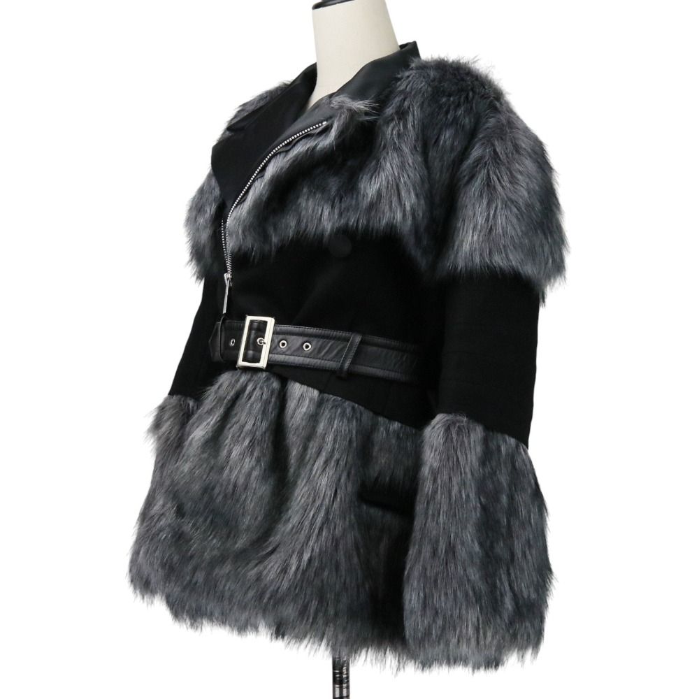 sacai サカイ ドッキング エコファー ジャケットコート 20-05355 サイズ1 グレー ブラック レディース 古着