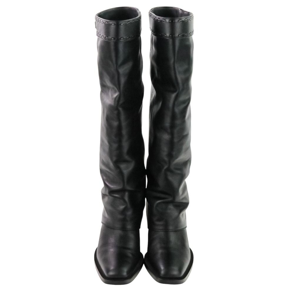 FENDI フェンディ ミネルヴァ レザーロングブーツ 36 23.0 cm程度 8 W 8566 ブラック レディース 古着