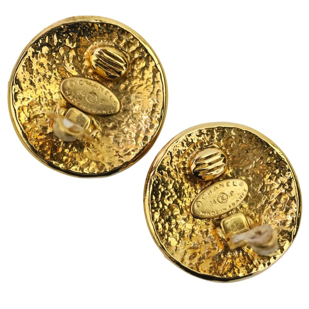 94 P CHANEL シャネル ヴィンテージ ココマーク 大ぶり サークル イヤリング ゴールド レディース 古着