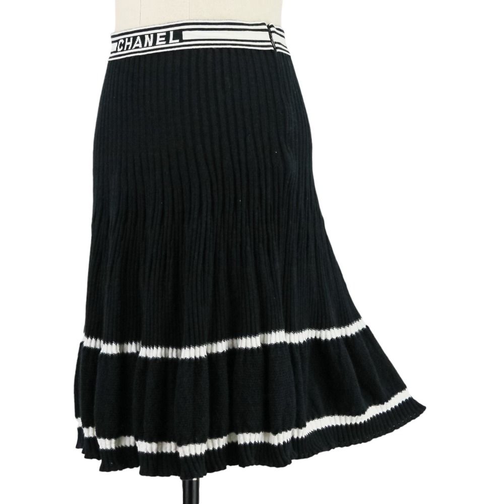 美品 CHANEL シャネル ロゴ ニットスカート P61019 サイズ34 ブラック