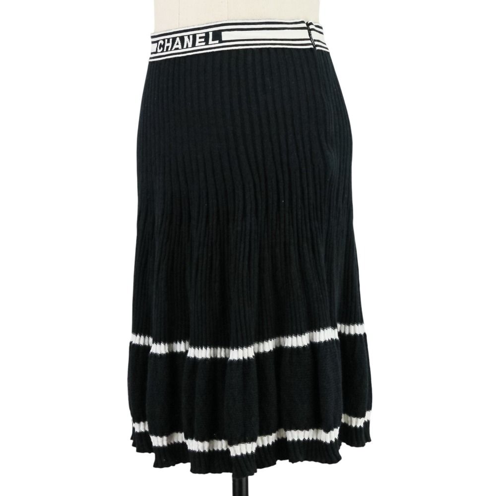 美品 CHANEL シャネル ロゴ ニットスカート P61019 サイズ34 ブラック