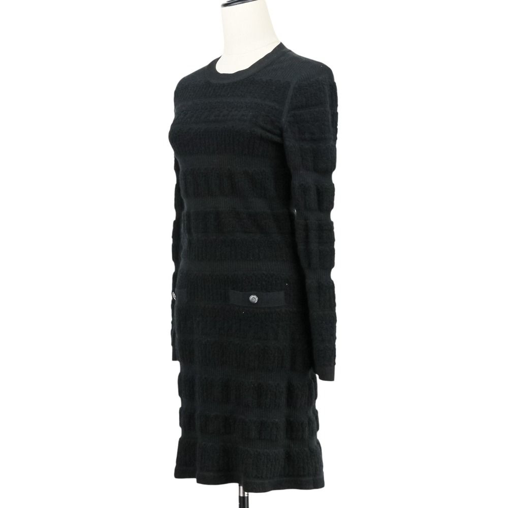 CHANEL シャネル ココマークボタン ウールニットドレス ワンピース P 62180 サイズ34 ブラック レディース 古着