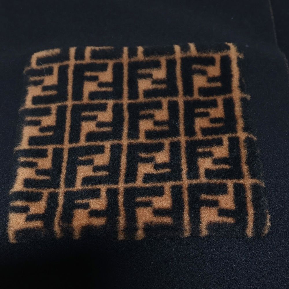 FENDI フェンディ FFズッカ柄 ファーポケット付フリンジカシミヤマフラー ブラウン FXT252