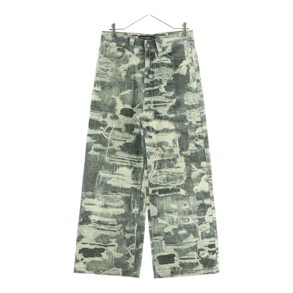NO BRAND ノーブランド CEEC シーク ダメージプリント加工 ワイドデニムパンツ グレー