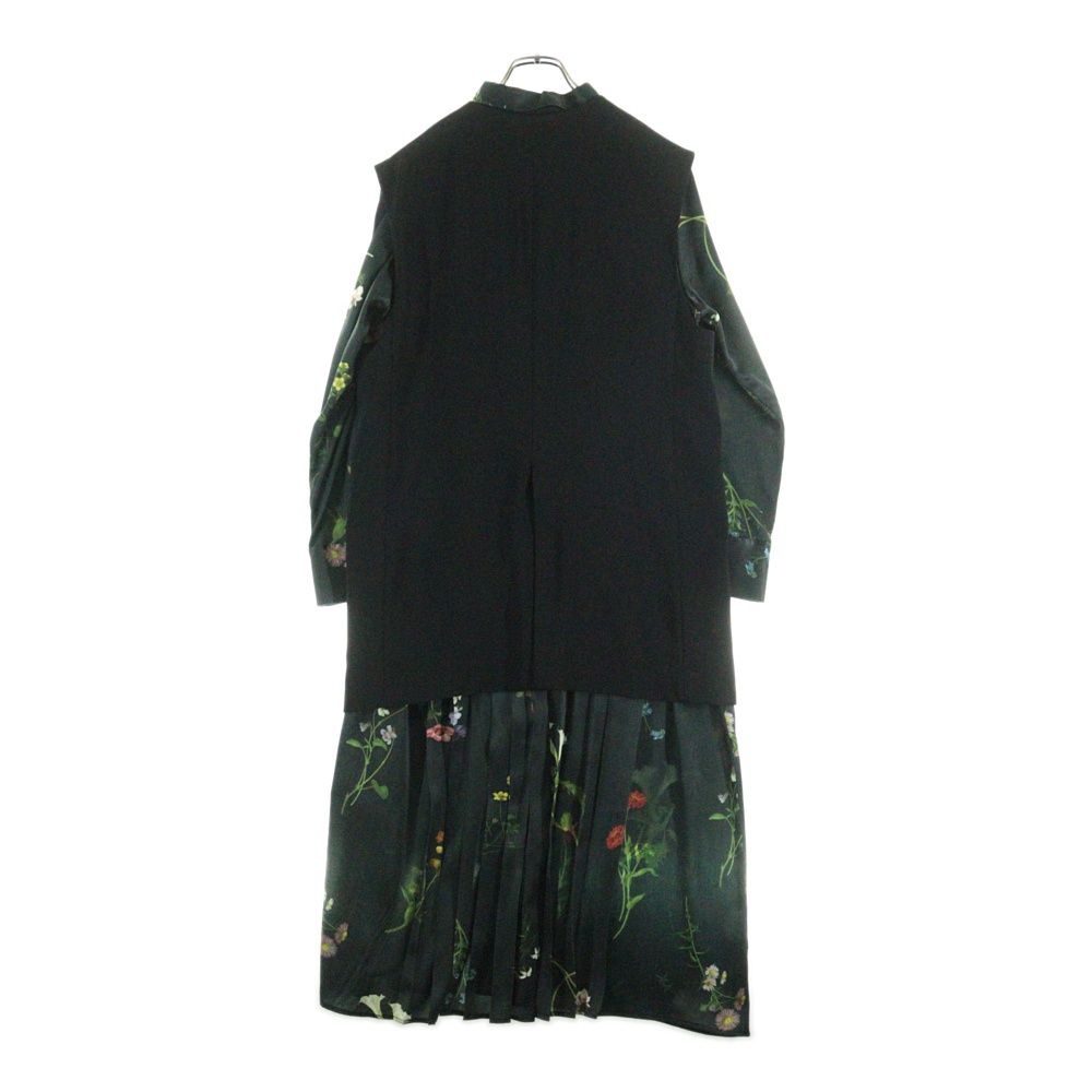 AMERI アメリ ボタニカルプリント ポリエステル ベストレイヤード ロングワンピース グリーン ブラック レディース 02120550581
