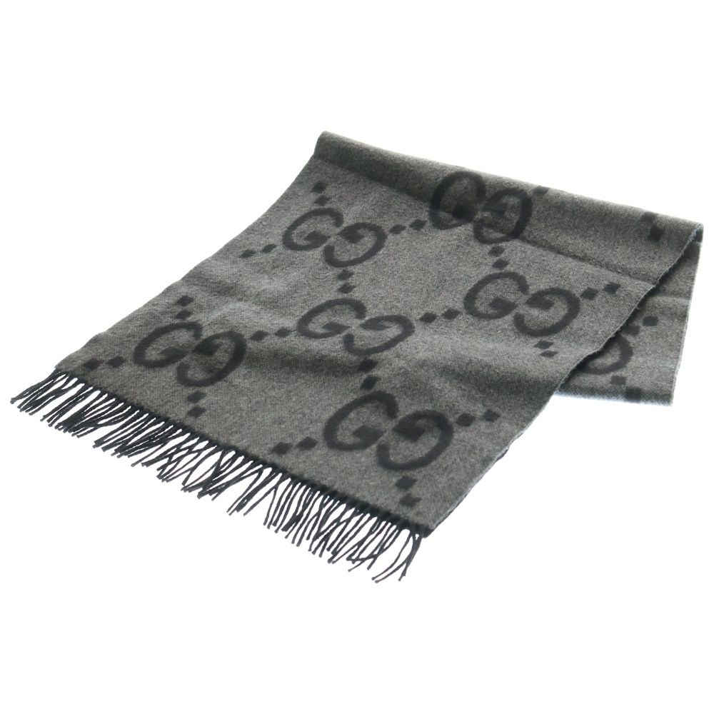 GUCCI グッチ Cashmere Knit Scarf GGロゴ カシミヤマフラー スカーフ グレー 674275 4 GABX
