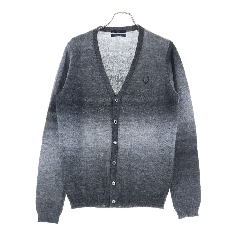 FRED PERRY フレッドペリー ブランド刺繍ロゴ アクリル カーディガン グレー