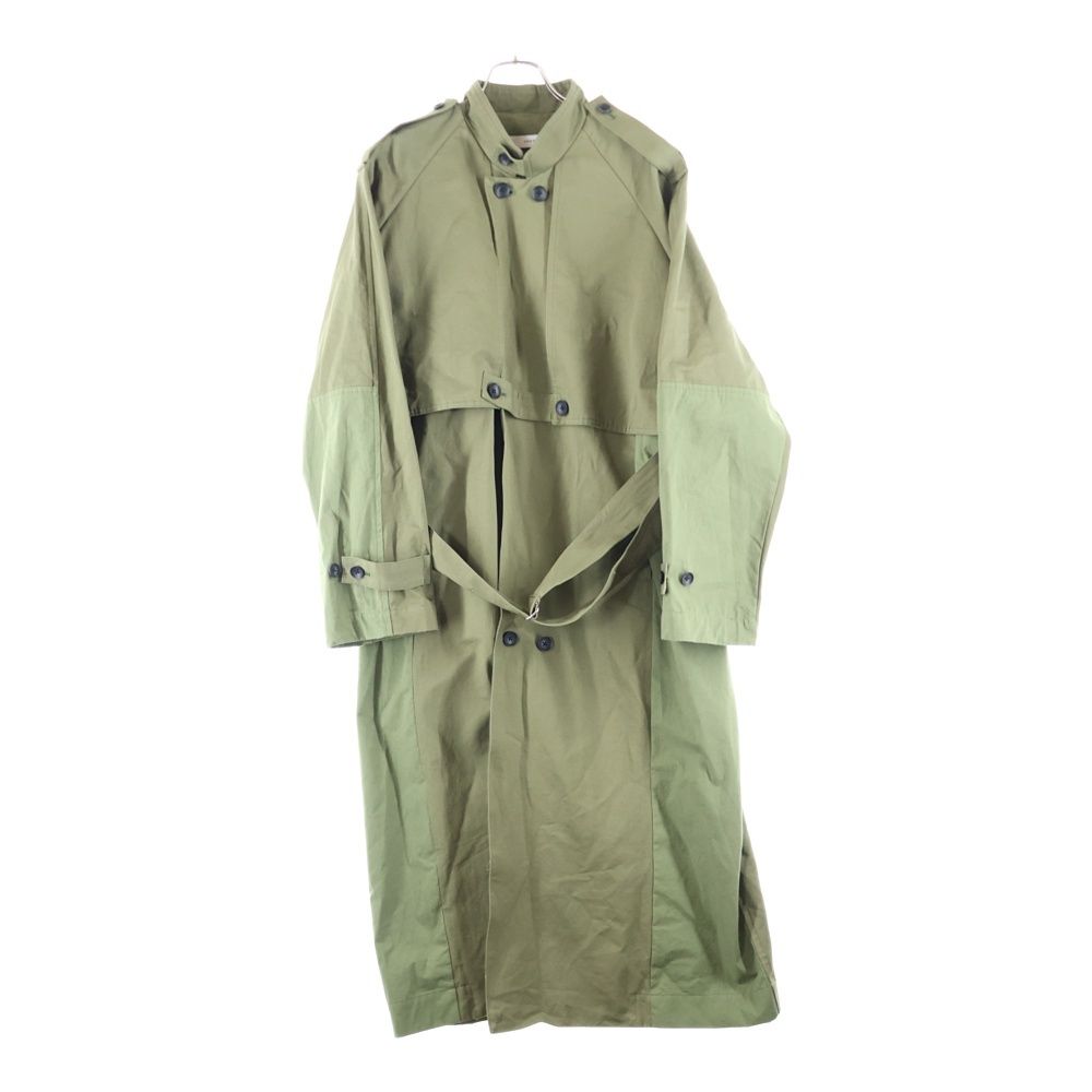 sneeuw スニュウ 24AW サイドライン 切り替え コットン リネン トレンチコート レディース グリーン SNW30-09