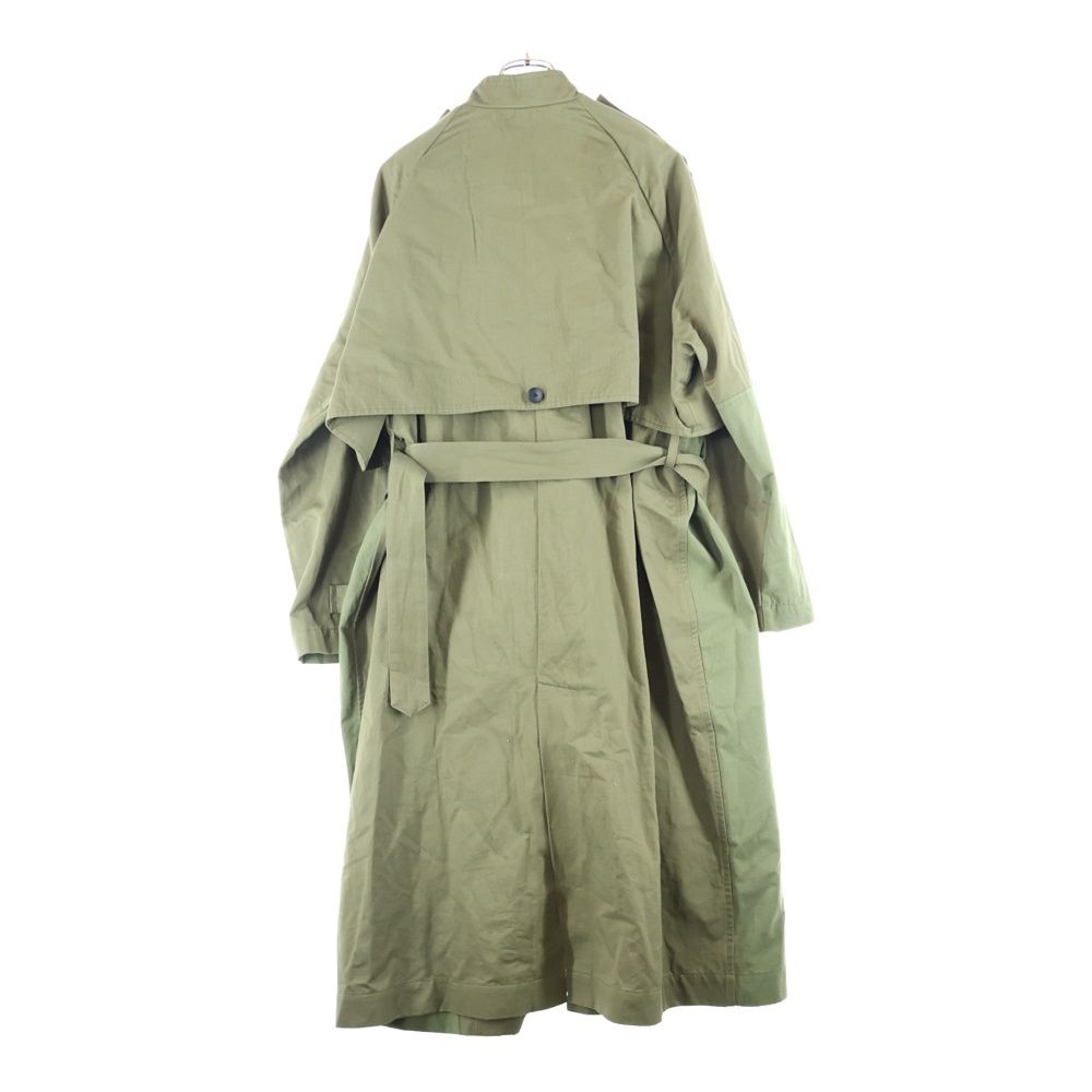 sneeuw スニュウ 24AW サイドライン 切り替え コットン リネン トレンチコート レディース グリーン SNW30-09