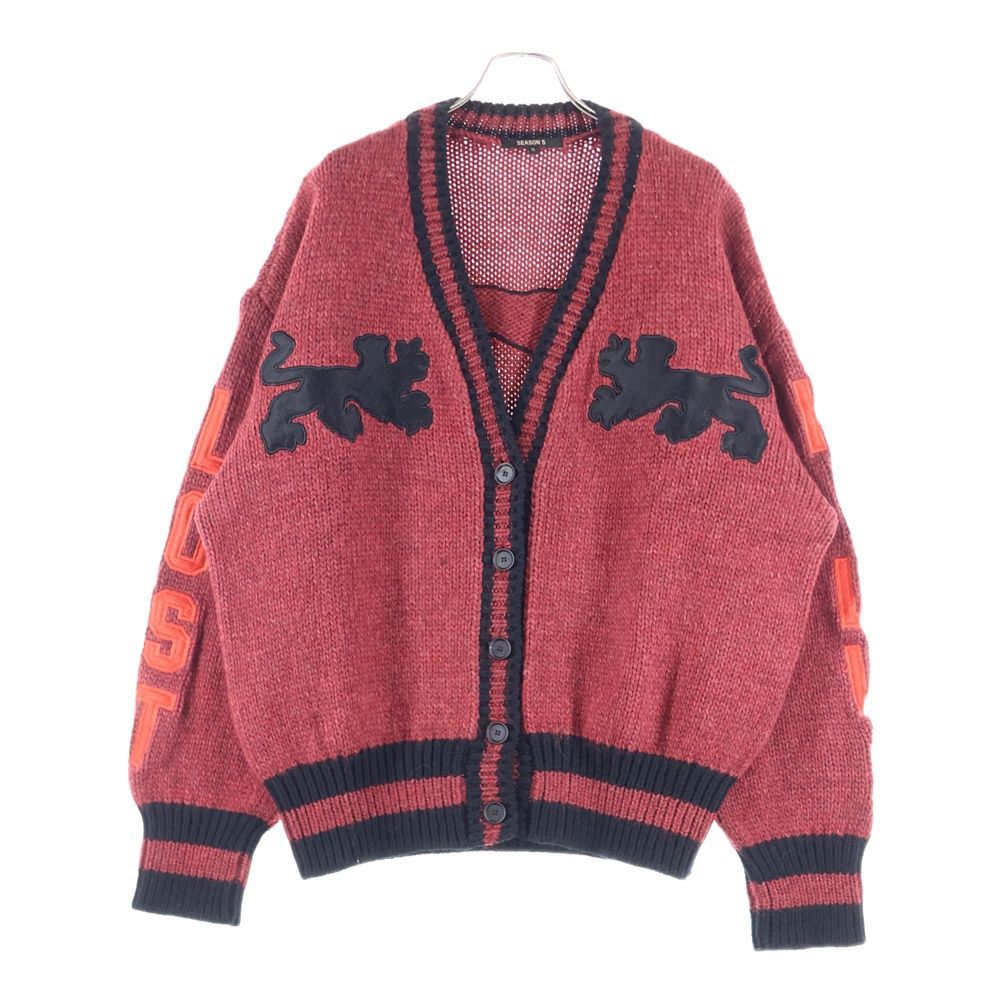 YEEZY SEASON 5 イージーシーズンファイブ CALASABAS GRAPHIC CARDIGAN 両面アームワッペン刺繍 ウール混 ニットカーディガン レッド ブラック KW5U2039-C15