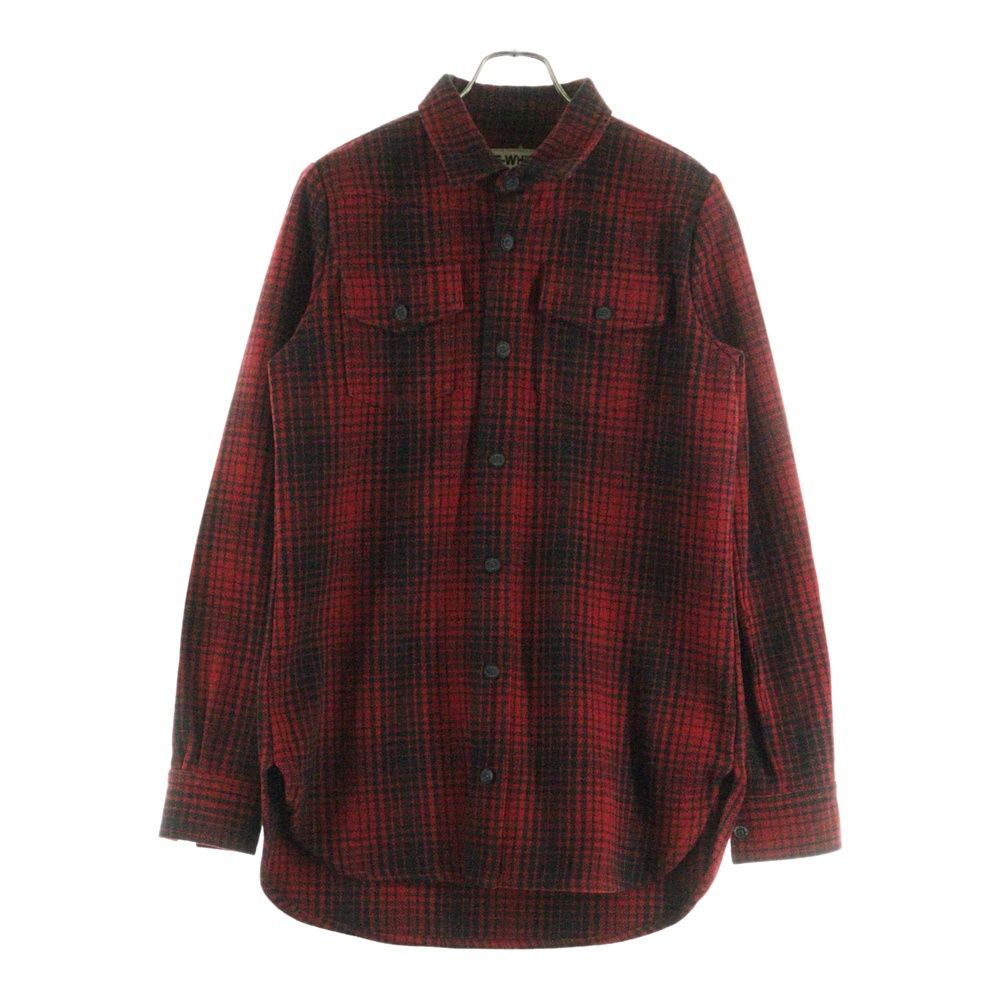 OFF-WHITE オフホワイト バック スプレープリント ウール混 長袖チェックシャツ ジャケット レッド ホワイト
