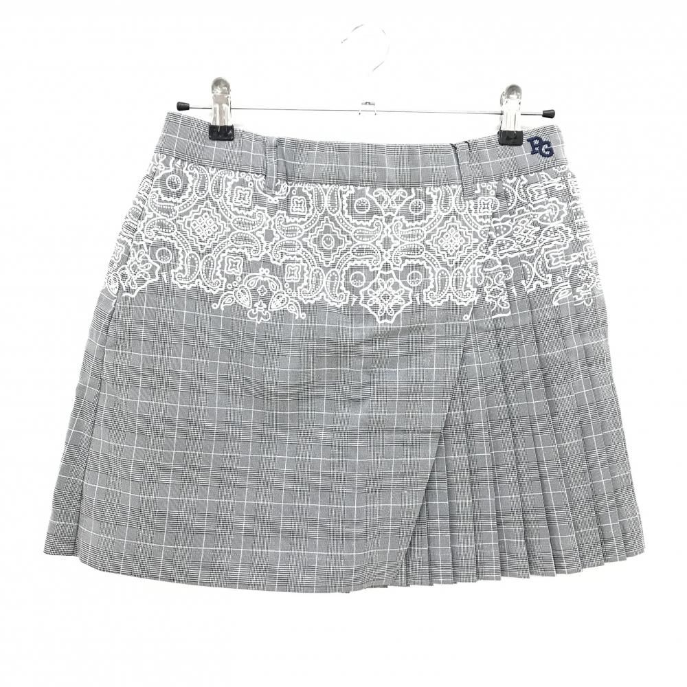 パーリーゲイツ スカート ダークグレー 白 グレンチェック 上部プリント レディース 1 M ゴルフウェア PEARLY GATES
