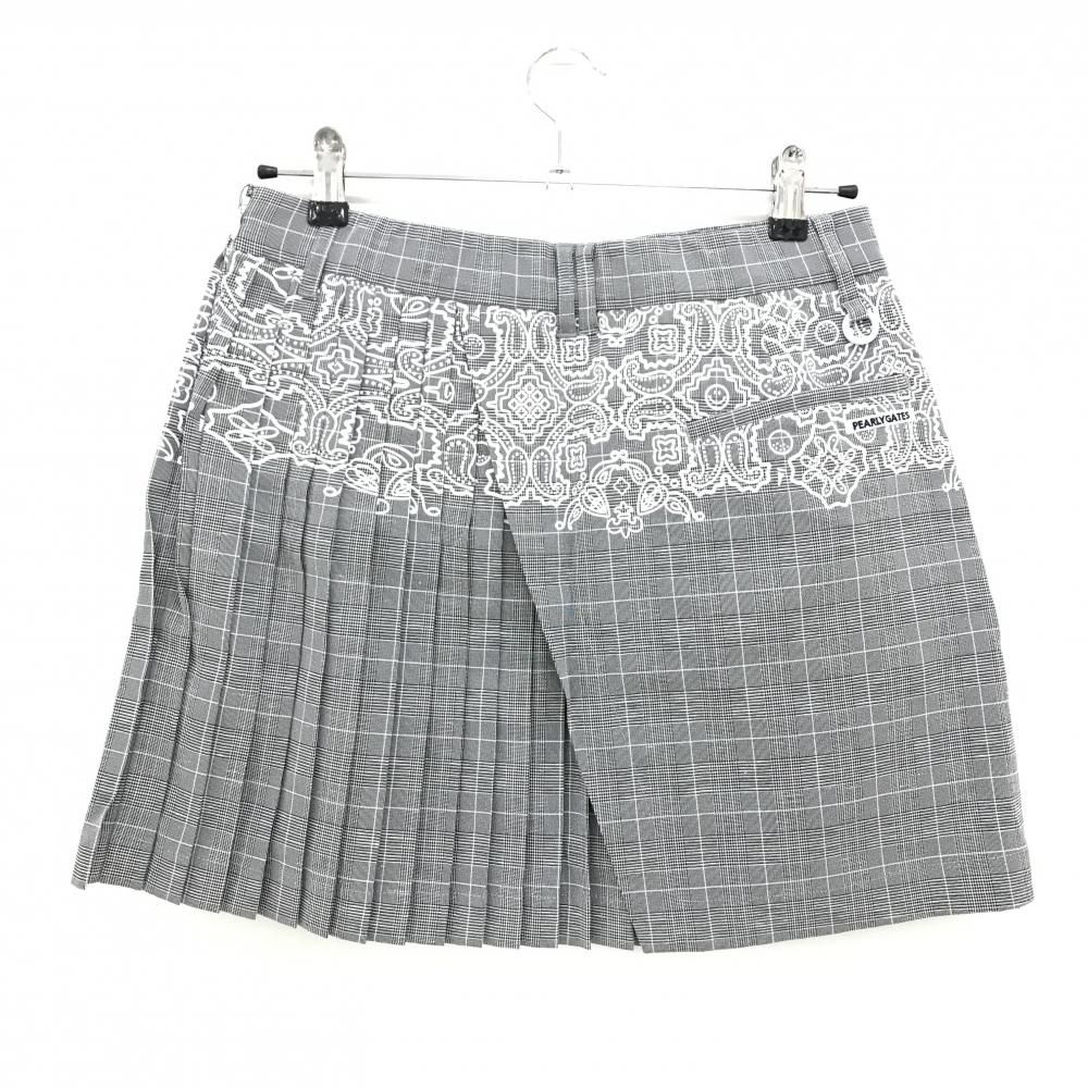 パーリーゲイツ スカート ダークグレー×白 グレンチェック 上部プリント レディース 1 M ゴルフウェア PEARLY GATES