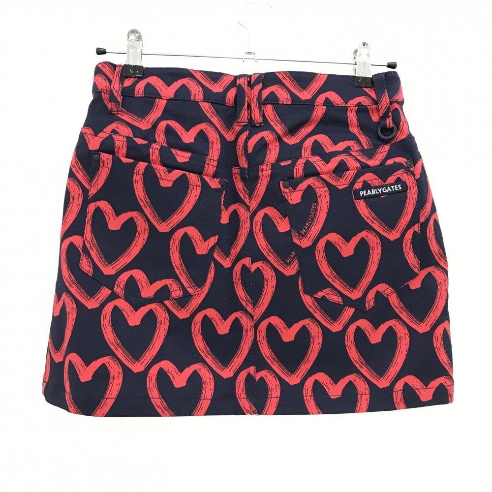 パーリーゲイツ スカート ネイビー×レッド ハート柄 ストレッチ レディース 1 M ゴルフウェア PEARLY GATES