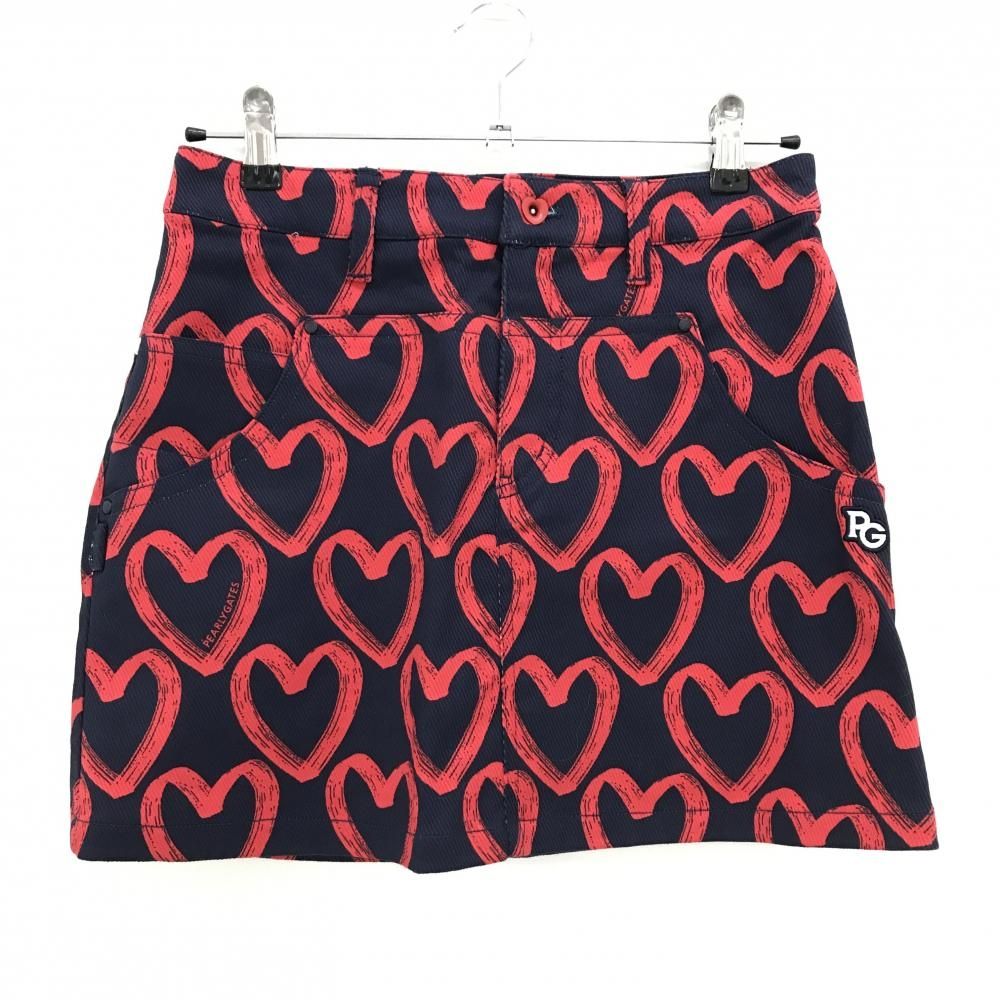 パーリーゲイツ スカート ネイビー×レッド ハート柄 ストレッチ レディース 1 M ゴルフウェア PEARLY GATES