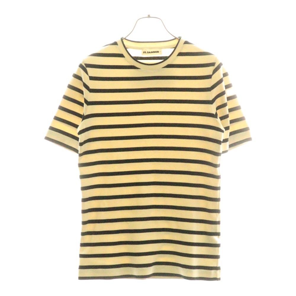JIL SANDER NAVY ジルサンダーネイビー バックロゴパッチ ボーダー総柄 コットンニット クルーネック 半袖Tシャツ カットソー アイボリー ブラック レディース J40GC0111 J46497