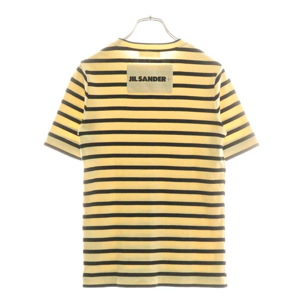 JIL SANDER NAVY ジルサンダーネイビー バックロゴパッチ ボーダー総柄 コットンニット クルーネック 半袖Tシャツ カットソー アイボリー ブラック レディース J40GC0111 J46497