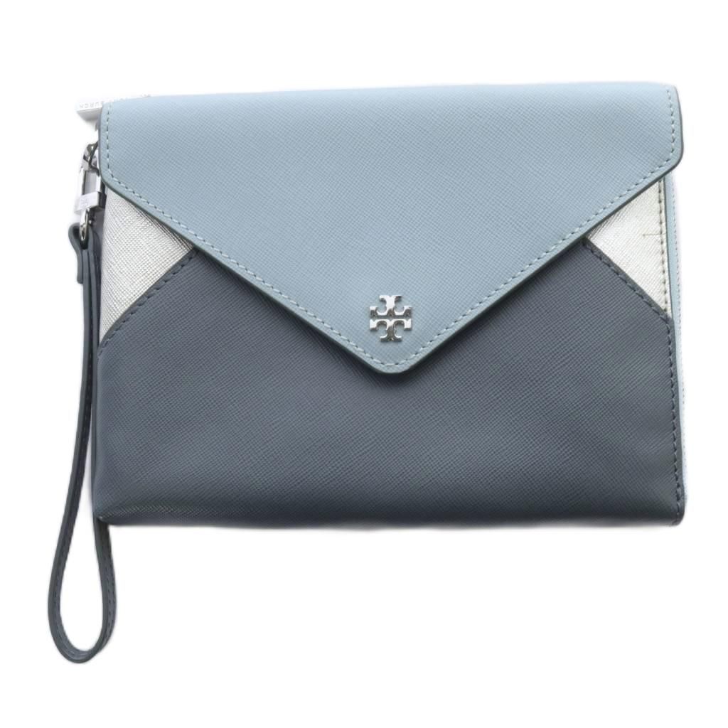 トリーバーチ TORY BURCH エンベロープ クラッチバッグ セカンドバッグ ロゴ 水色