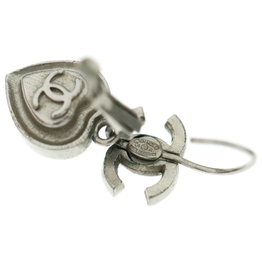 CHANEL (シャネル) ココマーク ラインストーン付ハートピアス シルバー