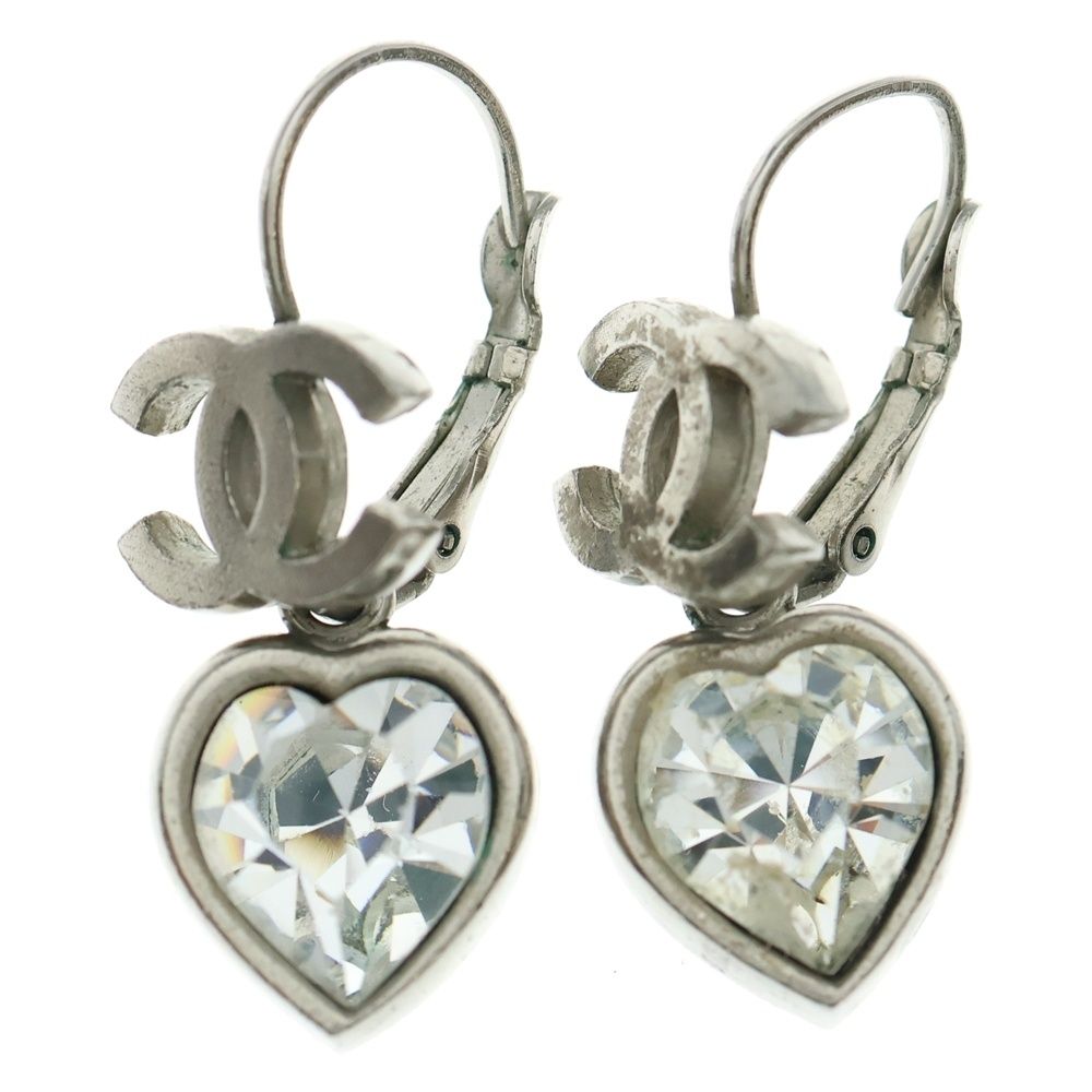 CHANEL シャネル ココマーク ラインストーン付ハートピアス シルバー 04A