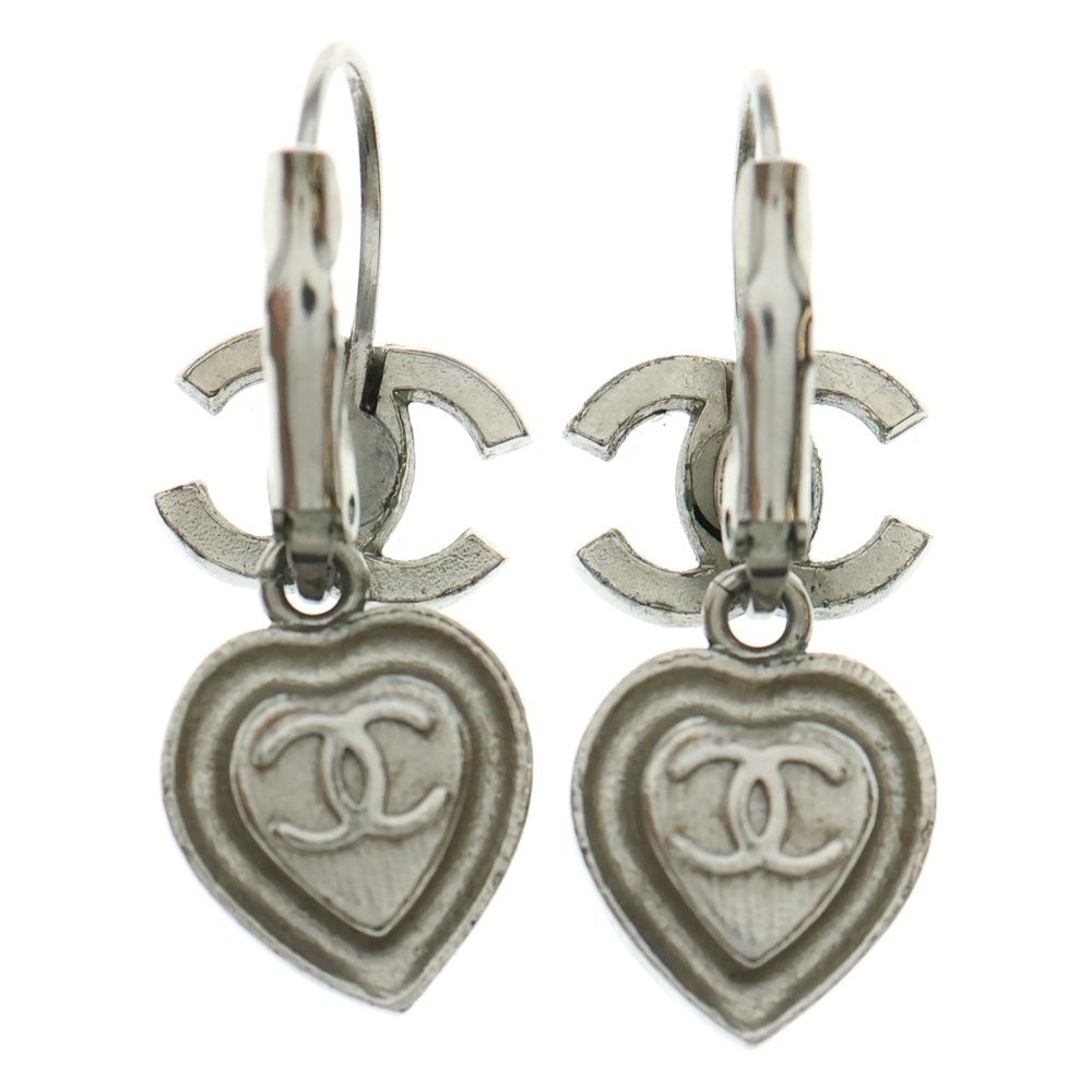 CHANEL シャネル ココマーク ラインストーン付ハートピアス シルバー 04A