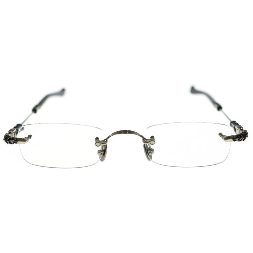 CHROME HEARTS クロムハーツ PILLS I 1 フローラル テンプル リムレス スクエア クリアレンズ 眼鏡 メガネ アイウェア ウッドフレーム シルバー