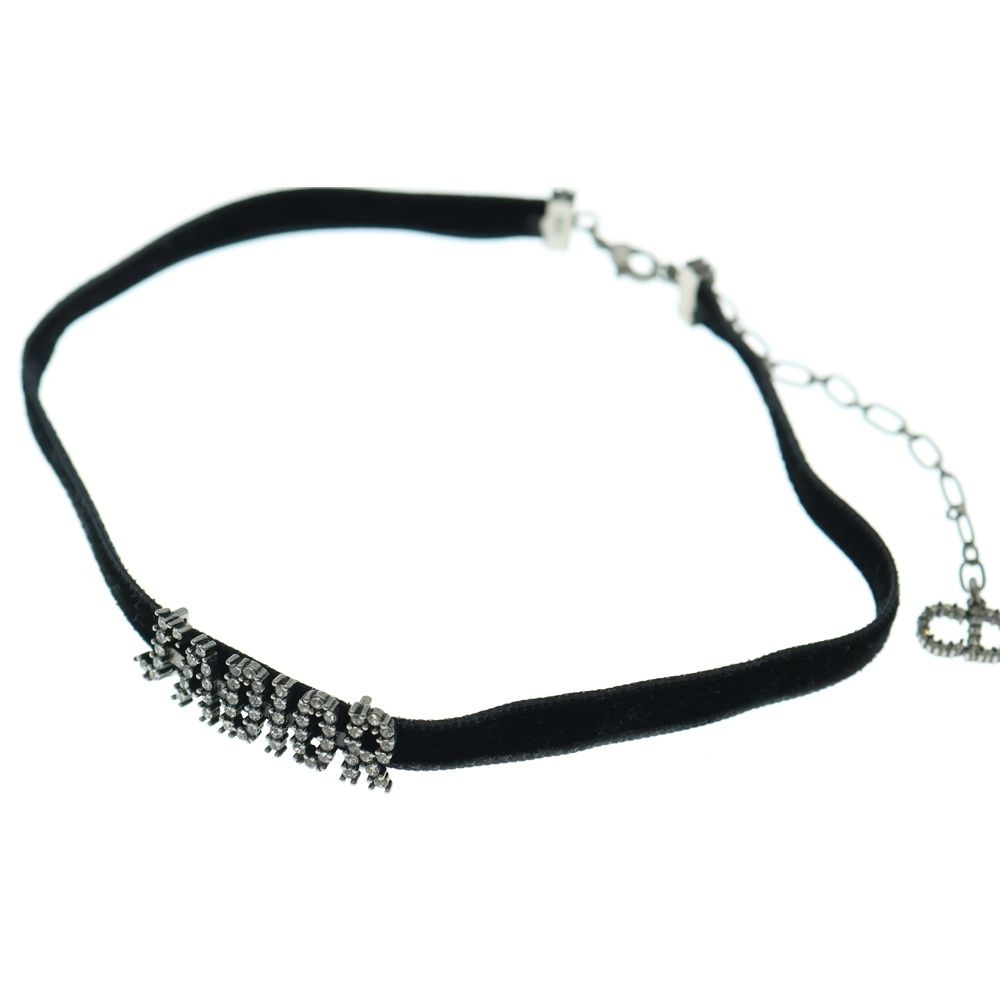 Christian Dior クリスチャンディオール ジャディオール チョーカー ネックレス ブラック ベロア シルバー金具